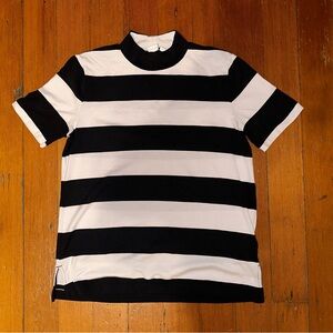 NWT Gap B & W Striped Short Sleeve Mock Turtleneck Short Sleeve Stretch Shirt